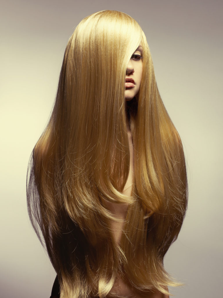 Waist length square layered hairstyle golden blond. | Lance Lanza
