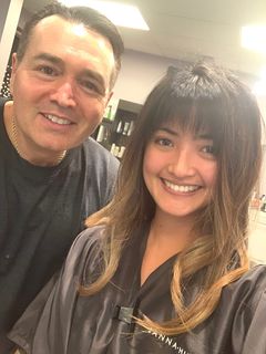 With client after Balayage hair service